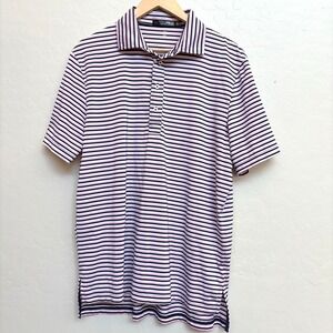 RLX Ralph Lauren Mens Polo Shirt Medium Striped Pink Navy White Performance Golf